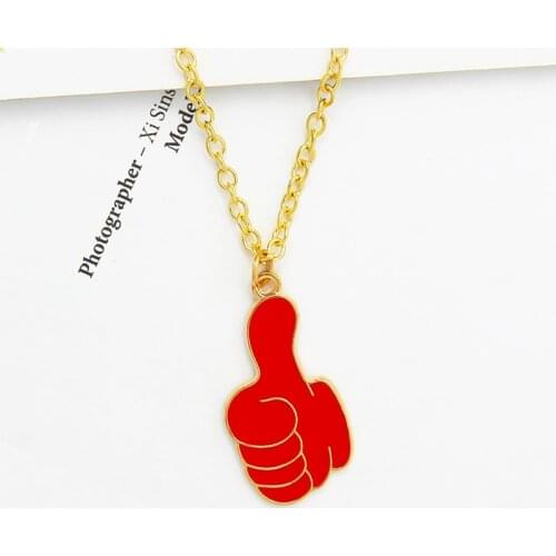 Good Gesture Finger Pendant Necklace Red Hand Thumb Gesture You're great Chains Choker Necklace for Women Kids Jewelry Gifts