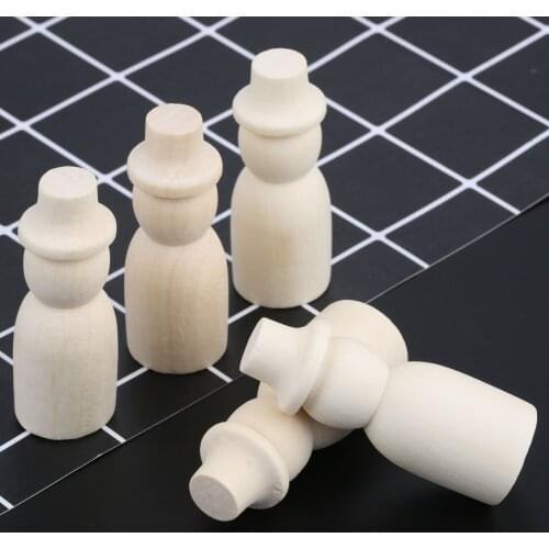 5Pcs Unpainted Wood Peg Dolls with Hat Wedding Cake Toppers Figures 65mm Kids Party Favor Wedding Christmas Decorations