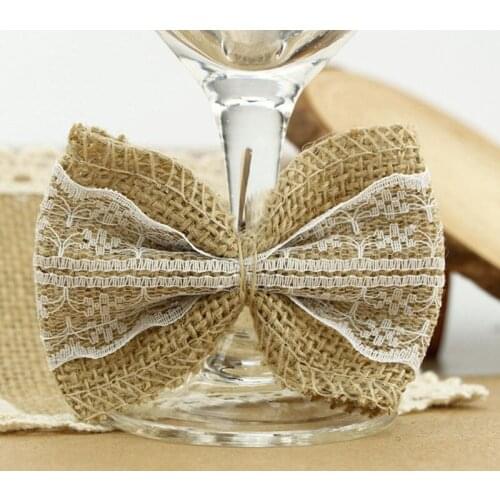 5pcs Jute Burlap Bowknot Flowers DIY Hessian Ribbon Bow Vintage Wedding Christmas Decoration Package Gift Box Wrapping Supplies
