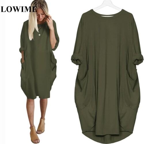LWM Women Casual Loose Dress with Pocket Ladies Fashion O Neck Long Tops Female T Shirt Dress Streetwear Plus Size