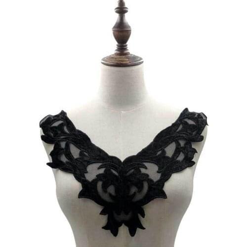 Fashion Black Flannel Lace Collar Fabric Motif Embroidery Corsage Applique Patch Evening Dress Garment Guipure DIY Sewing Decor