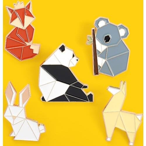Cartoon Origami style Enamel Pins Sloth Panda Koala Fox Rabbit Brooches Cute Animal Badge Backpacks Jewelry Gifts 2021 Wholesale