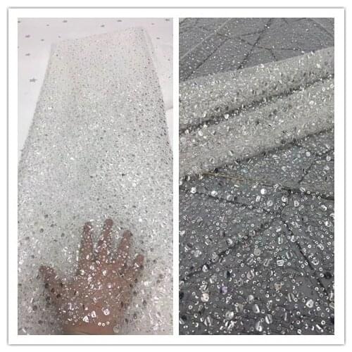 Nigerian Mesh Lace Fabric Top Selling SYJ-328886 Sequins and beads Lace Fabrics High Quality African French Tulle Lace Fabric