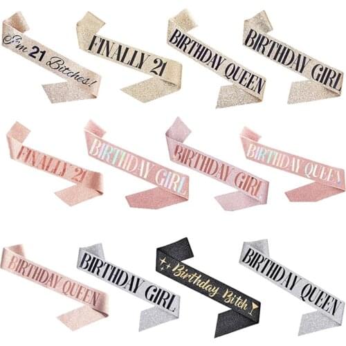 2021New Rose Gold Birthday Funny Sash Birthday Girl Mom Favor Romantic Women Party Decoration Ribbon Fashion DIY Gifts