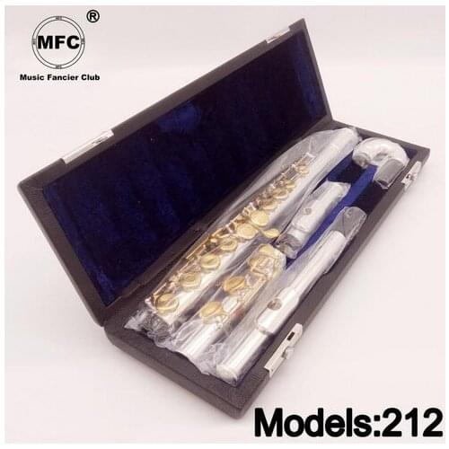 New MFC Professional Flute 212 Silver Plated Flute Gold Key Intermediate Student Curved Headjoint Flutes C Leg 16 Hole Close