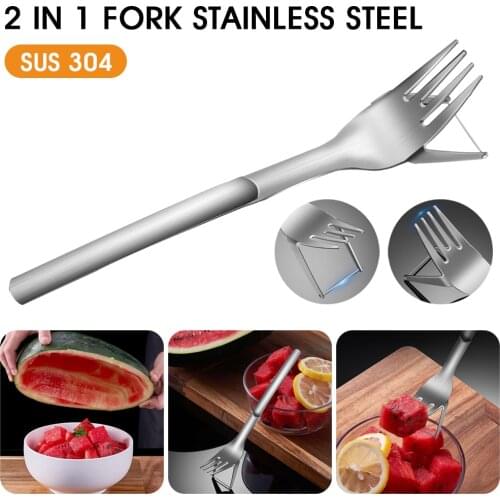 Watermelon Slicer Cutter Fork Knife 2 in 1 Stainless Steel Watermelon Kitchen Gadget Melon Fruits Vegetable Cutting Tool