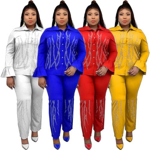 African Clothes for Women 2021 Summer African Women Polyester Plus Size Two Pieces Sets Top and Pant African Clothing