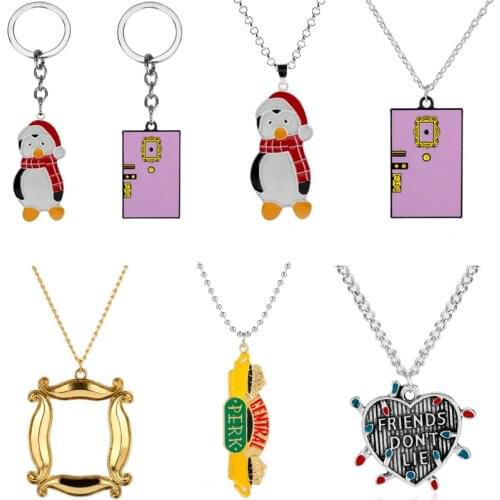 TV Show Friends Necklace Joey Penguin Peephole Frame Monicas Door Central Perk Coffee Time Charm Pendant Penguin Necklace