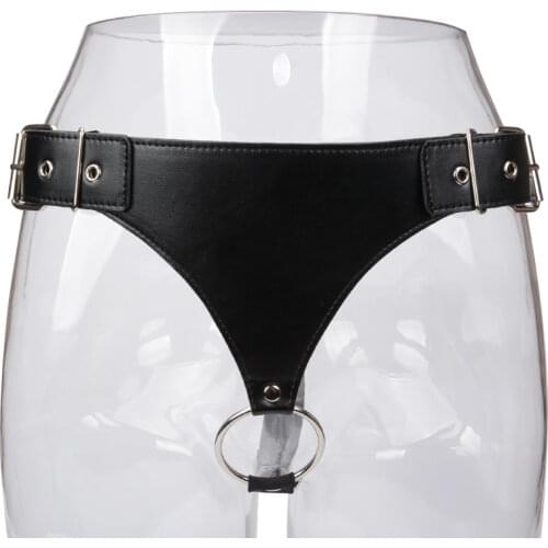Sexy PU Leather Pants Harness Bondage Lingerie Shorts Adjustable Chastity Device Belt Penis Cock Ring Panty Mens Chastity Pants