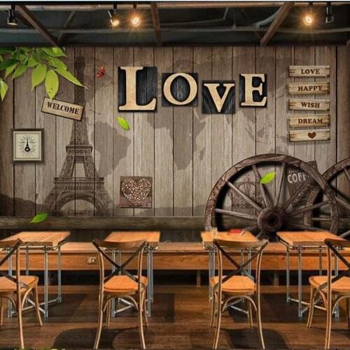 Custom 3d Photo Wallpaper Murals European Retro Style for Coffee Store Bar KTV Love and Wheels Background Wall Decoration