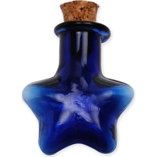 Sold 10pcs/lot star shape blue glass wish bottle, mini glass message vials bottle with wood cork