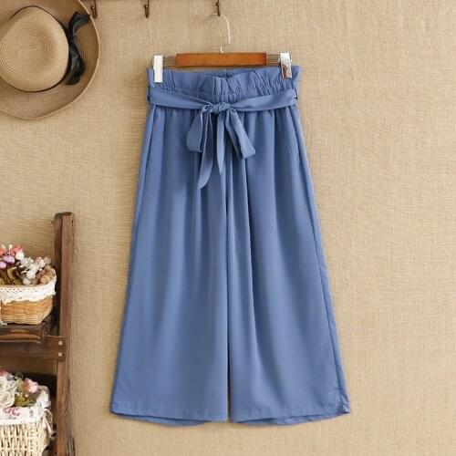 Plus Size Pants Elastic Waist Sash High Waist Chiffon Looser Wide-Legged Pants Large Size Long Pants For Fatwomen In Summer