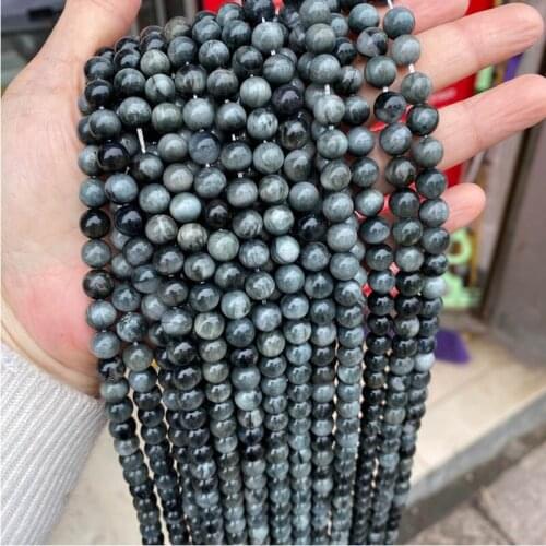 Natural Stone Silver Eagle eye stone Round Loose Spacer Beads 15" Strand 4 6 8 10 12 14MM Size For Jewelry Making Bracelets