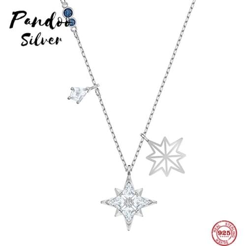 PANDOO Fashion Charm 925 Sterling Silver Original 1:1 Copy, Jump Crystal Stars Necklace Female Luxury Jewelry Gifts