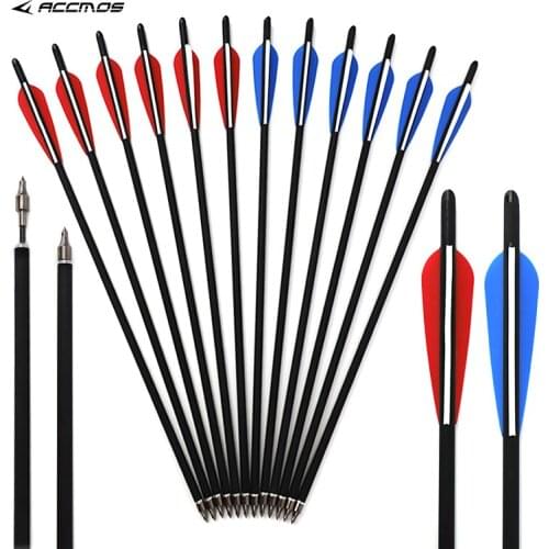 6pcs Hunting Archery Carbon Arrow 17"20" length For Crossbow Bolts Arrow With 4" vanes Feather and Replaced Arrowhead/Tips