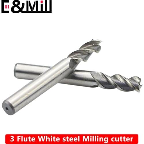 Super hard white steel straight shank end mill 2 4 5 6 8 10 12 14 16 18 20mm 3 flute white steel end mill HSS cnc milling cutter