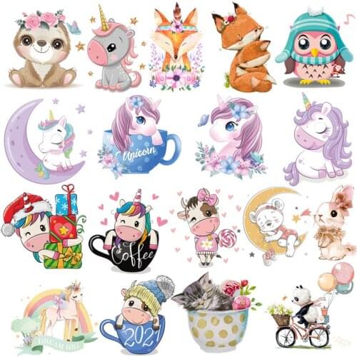 Cute Small Animals Heat Transfer For Clothing Iron On Unicorn Transfers For Clothes Appliques Stickers For Baby T-shirt Apparel