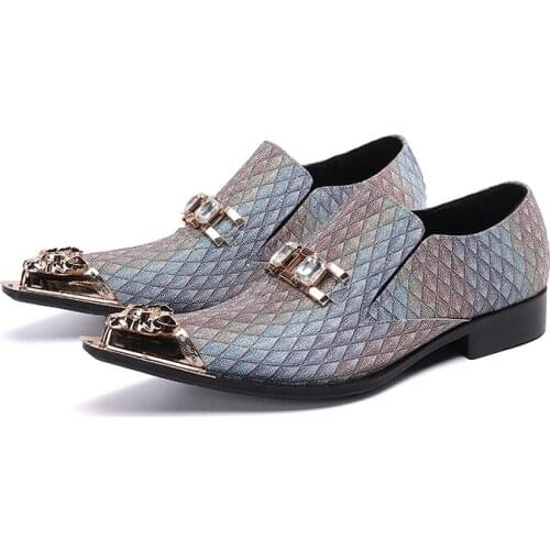 Mens Metal Crystal Pointed Toe Mixed Colors Formal Genuine Leather Dress Shoes Men Wedding Business Plus size 38-47 Zapatos