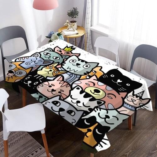 Cartoon Cats Pattern Waterproof Oxford Fabric Table Cloth Home Kitchen Hotel Picnic Dining Table Desk Decorative Tablecloth
