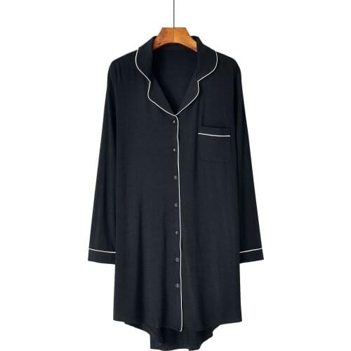 2021 European Sexy Big V-neck Loose Size Long Sleeve Modal Comfortable Elastic Lapel Home Wear Nightdress Simple plus size