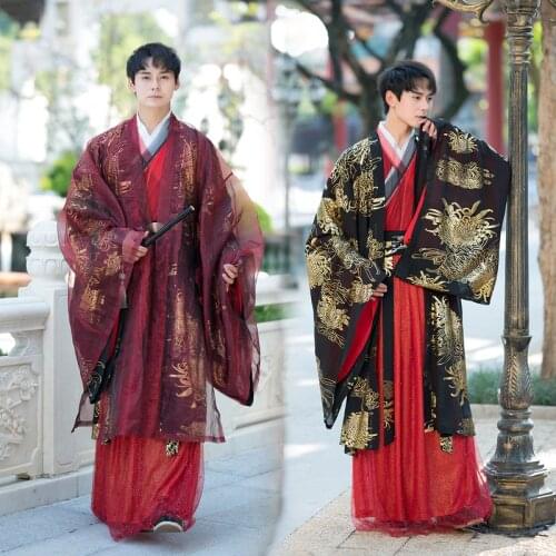 Women same style ancient style Wei Jin Xianqi gilt big sleeve shirt couples wear Han suit male scholars class uniform