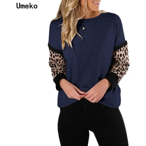 Umeko New Leopard Patchwork Women Fashion Loose S-3L Plus Size Sweatshirts Female Tops Women Pullovers Mujer Crewneck Sweatshirt