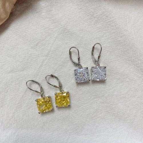 100% 925 Sterling Silver Created High Carbon Diamond Square Drop Earrings For Women Exquisite High-end Party Fine Jewelry Gift