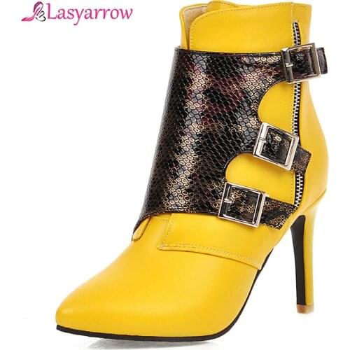 Lasyarrow Fashion Size 31-48 Add Fur Winter Shoes Woman Boots Thin High Heels Sexy Party Pointed Toe Ankle Boots Women Shoes