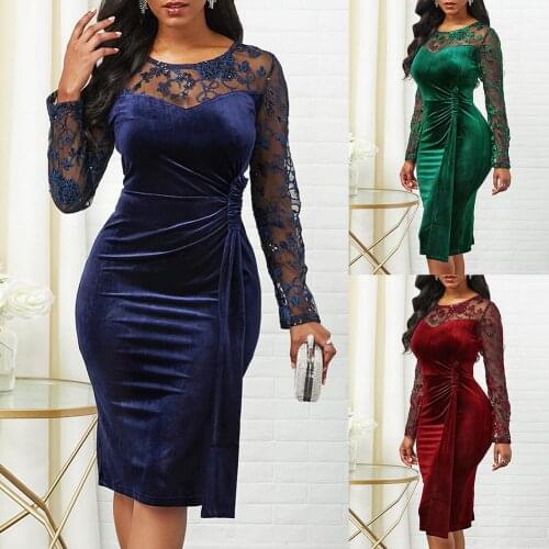 Plus Size 5XL Woman Dress Sexy See Through Lace Patchwork Long Sleeve Dress for Women Ruched Party Evening Bodycon Midi Dress