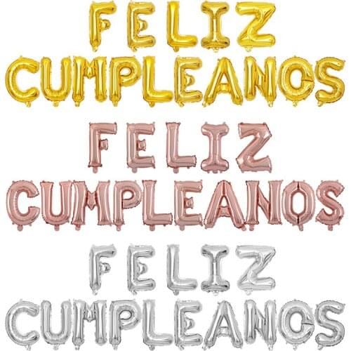 1set Spanish Letters Happy birthday Foil Balloons Silver Birthday Letter Ballons party Decoration Supplies Baby kids air Globos