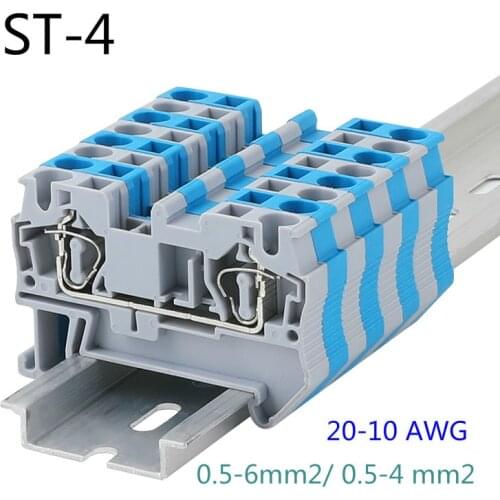 10pcs Phoenix Type ST 4 Fast Wiring Contductor Connector United Din Rail Modular Push in Screwless Terminal Block ST-4