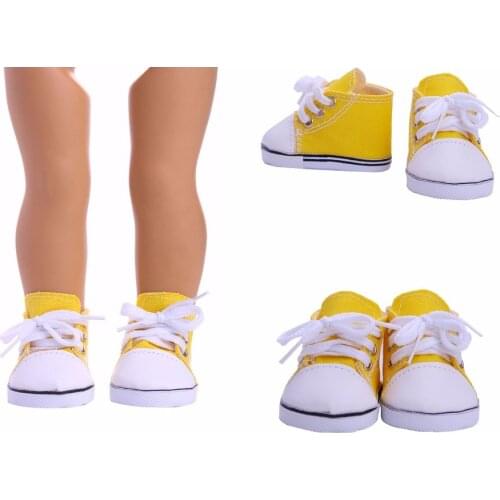 18inch Dolls yellow Canvas Lace Up Sneakers Shoes for Doll Accessory m177