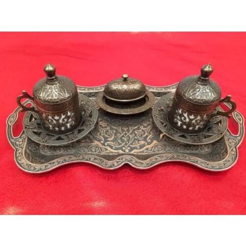 2 set - 9 pieces copper turkish tea coffee espresso cups set anatolian arabic coffee cup set ottoman tea sets