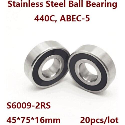 20pcs/lot S6009-2RS S6009RS S6009 2RS RS 45x75x16mm Double Rubber cover ABEC-5 Stainless steel Deep Groove Ball bearing