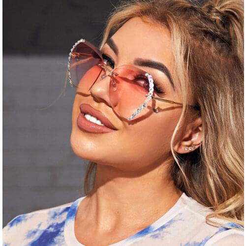 2021 fashion oversized frameless sunglasses women retro sexy square diamond luxury brand design sunglasses