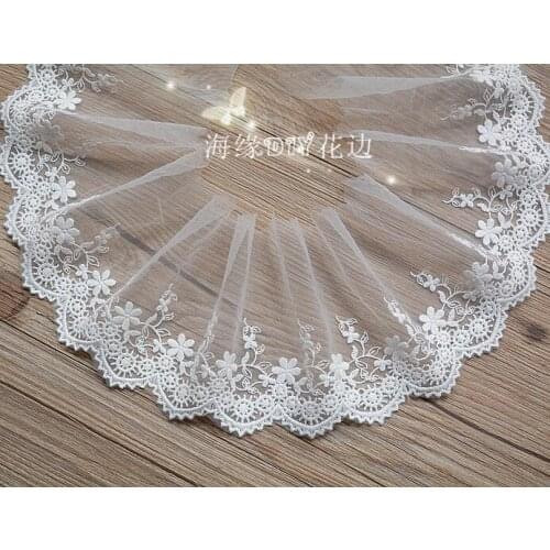 3 Yards White Beautiful Flowers Embroidered Lace Trim Cotton Material Net Lace Fabric 10cm Width