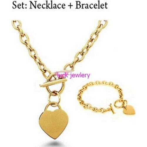 5 set in bulk For friend holiday gifts popular womens stainless steel oval chain heart necklace bracelet