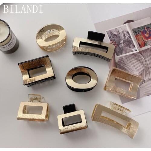 Bilandi 2021 New Korea Elegant Resin Hair Claw Clips Geometric Square Hollow Shark Hair Clip Headwear Accessories For Women Gift