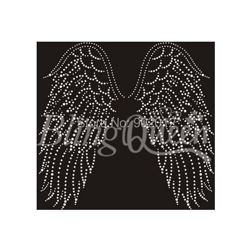 BlingQueen Wholesale 25pcs/lot Korean Rhinestone Hot Fix Motif Angel Wings Design Free Shipping