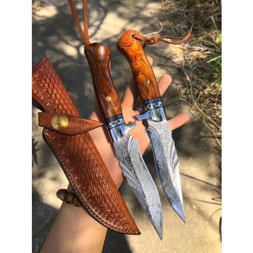 Damascus steel VG10 Handmade forged hunting Straight knife Rosewood handle Damascus Steel Fixed Blade Knife