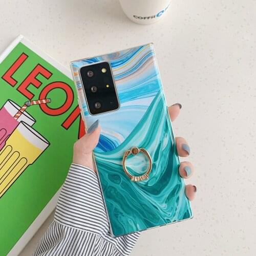 For Samsung Galaxy Note 20 Ultra S20 FE S10 E 9 8 Plus Pro A71 5G Coral Marble Finger Ring Stand Surface Phone Case Cover Shell