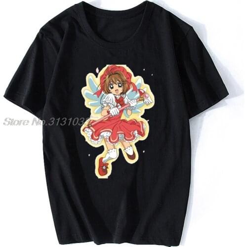 Card Captor Sakura T Shirt Red t-shirt Card Captor Fashion Short Sleeve Men Cotton Tshirt Anime Tees Harajuku Streetwear