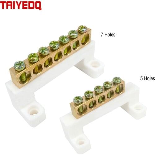 5 7 Positions Electric Cable Connector Terminal Block Barrier Strip Bar Screws White Bridge Design Zero Line Copper Grounding