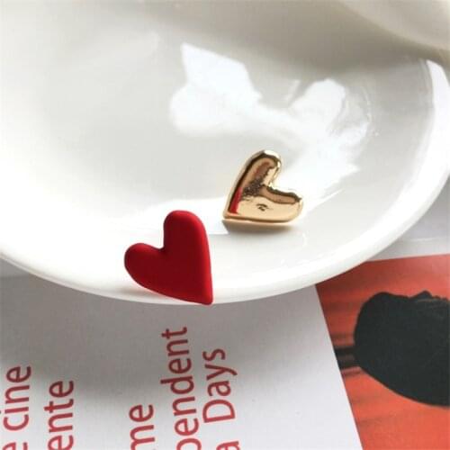 Korean Asymmetry Heart contrast color Stud Earrings For women metal Geometric Earring Gold blue red wedding Jewelry