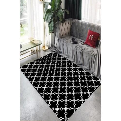Black White Chain Pattern Carpet (Machine Washable Non-Slip Leather Base 80cm X 100cm) - CP509