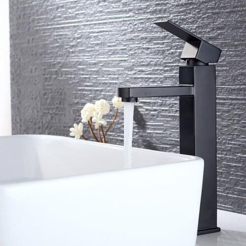 Square Bathroom Basin Faucet Stainless Steel Sink Wash Tap Single Handle Basin Vessel Sink Faucet Cold and Hot Water Mixer Tap