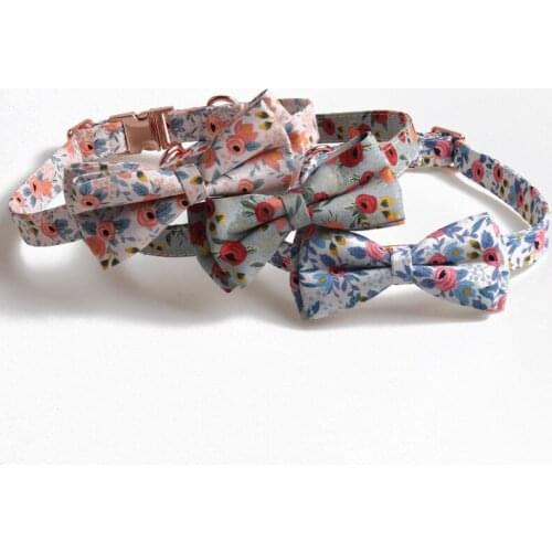 Cute Floral Print Pet Collar Floral Rose Gold Metal Buckle Bow Dog Collar Dog Accessories Puppy Accessories Pet Supplies
