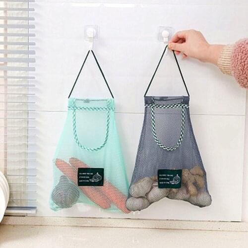 NEW Cotton Mesh Shopping Bag Reusable Foldable Vegetable Fruit Wall Hanging Bag Home Kitchen Produce Bag With Drawstring