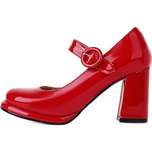 Classic High Heels Women Pumps Shoes Straps Red Black Heeled Mary Janes Shoes Ladies New 2021 Party Office Wedding Shoes Female
