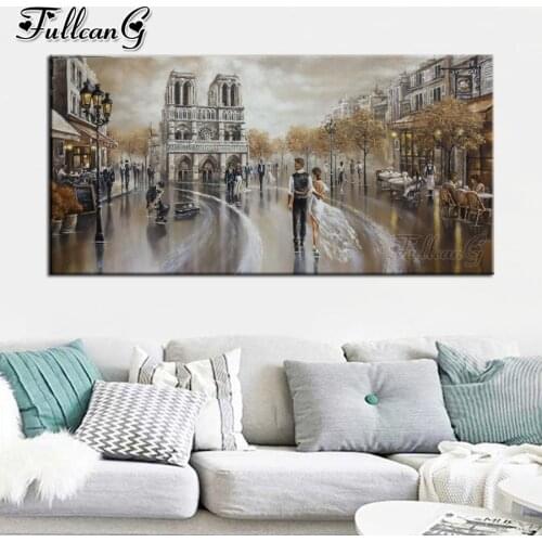 FULLCANG Street restaurant romantic lovers 5d diy diamond painting cross stitch full drill rhinestone embroidery kits FG0053
